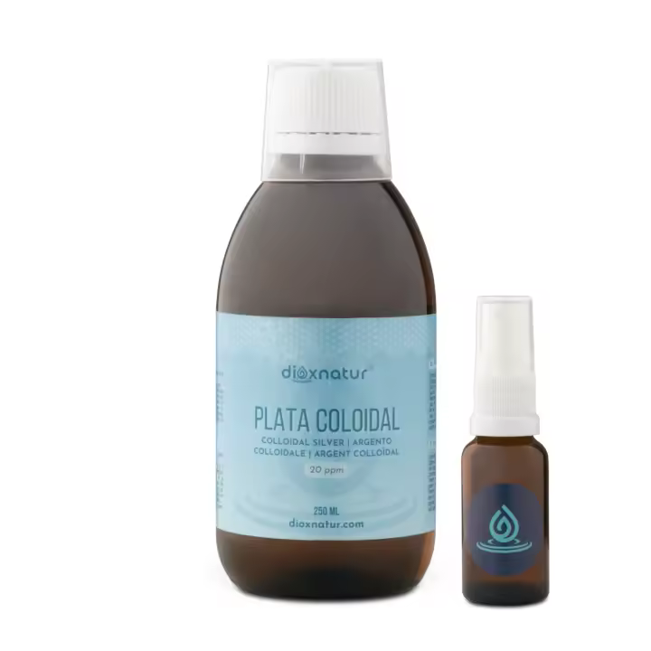 DIOXNATUR® Plata Coloidal 20 ppm 250 ml con Spray y Vaso Medidor Incluidos - 1
