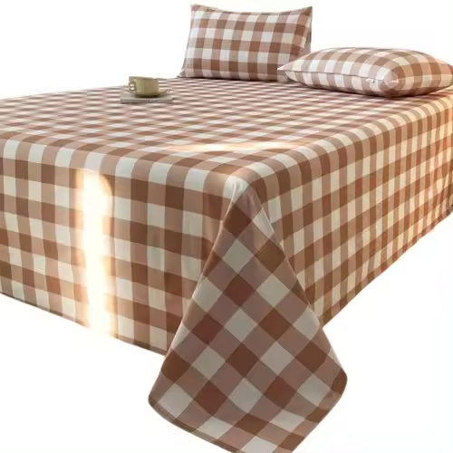 Despierta en una nube - Juego de sábanas y fundas de almohada a cuadros de 3 piezas, estampado geométrico de cuadros estilo búfalo, naranja quemado y blanco - 1