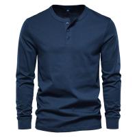Camiseta De Manga Larga Para Hombre AIOPESON Con Cuello Henley Color Sólido Casual Algodón 100% Calidad Superior Para Otoño - details 5