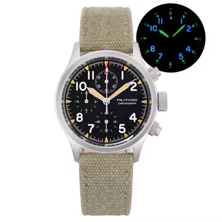 Reloj De Cuarzo Militado ML1868KF VK67 Movimiento De Cronógrafo Vidrio De Zafiro Luminoso 100m Impermeable 39mm Retro - 1