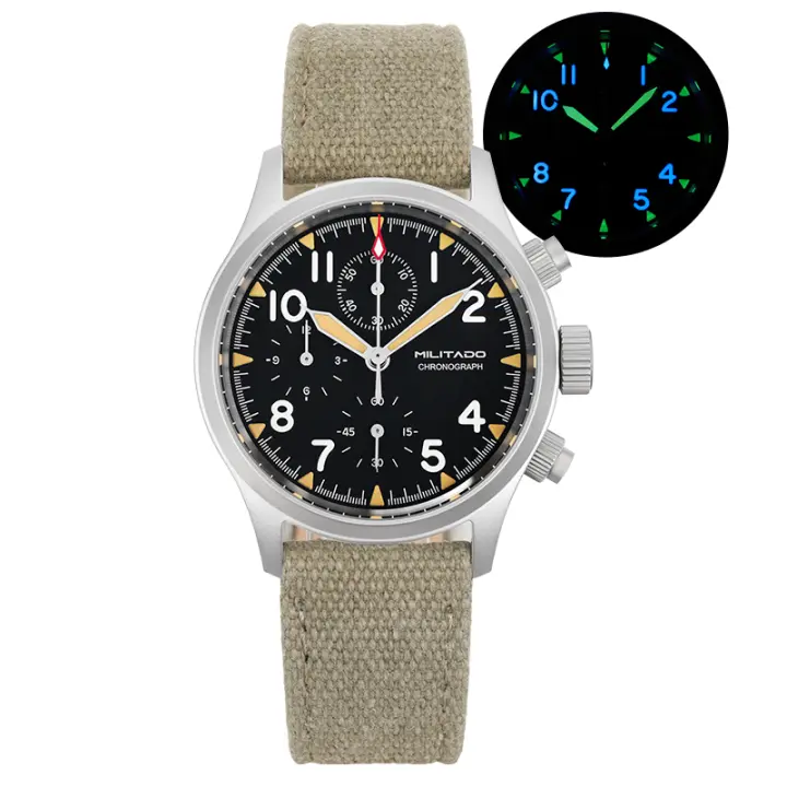 Reloj De Cuarzo Militado ML1868KF VK67 Movimiento De Cronógrafo Vidrio De Zafiro Luminoso 100m Impermeable 39mm Retro - 1