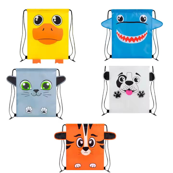 Mochilas de merienda infantiles en forma de animales. Medidas: 35 x 40,5 cm. Material: Poliéster. Perfectas para que los pequeños guarden su merienda o los juguetes. Regalos para niños y niñas en colegios, guarderías o cumpleaños o fiestas infantiles. - 1