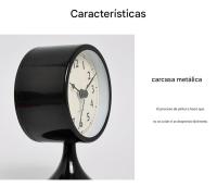 Reloj despertador analógico de metal Silencioso Negro con soporte desmontable Retro - details 0