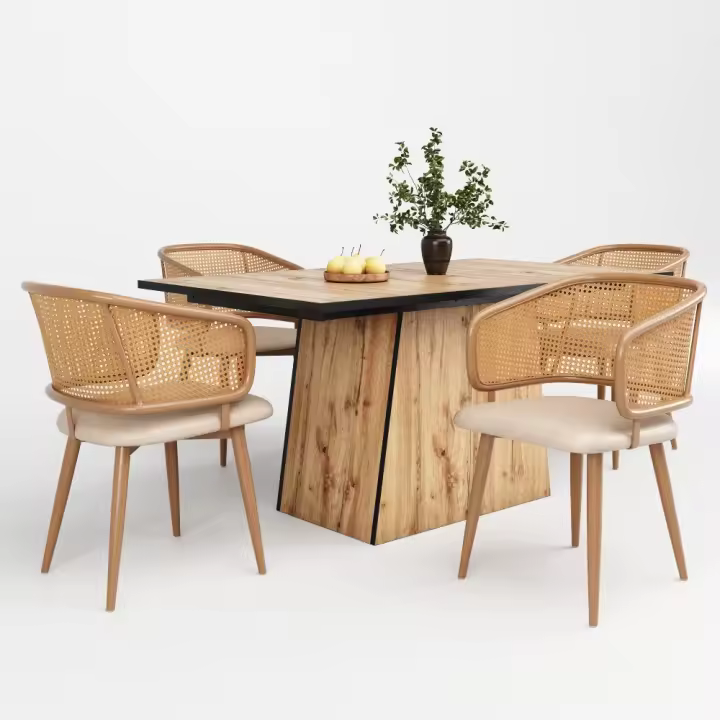 Conjunto de Mesa y Silla de Madera, Diseño único con sillas de Trinquete, Cojines envuelve en Cuero de PU, Muebles para el hogar elegantes y Sencillos - 1