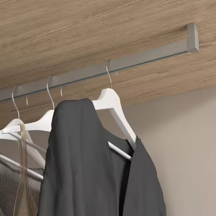 Lote de 2 barras para armario luxe de longitud 0.75m con soportes, aluminio y plástico, pintado color gris piedra - 1
