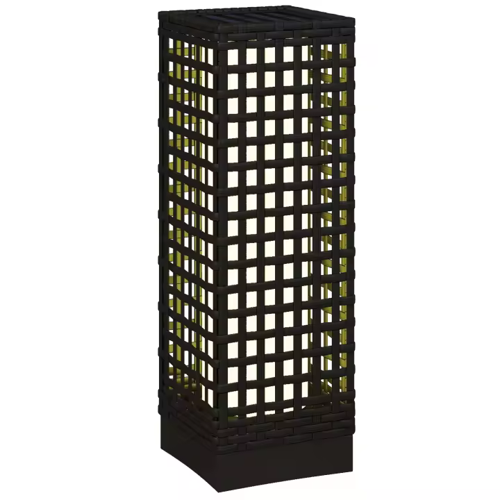 Outsunny Linterna de Jardín de Ratán Sintético Farola Solar con Luces LED Encendido y Apagado Automático para Terraza Balcón Patio 15,5x15,5x46 cm Negro - 1