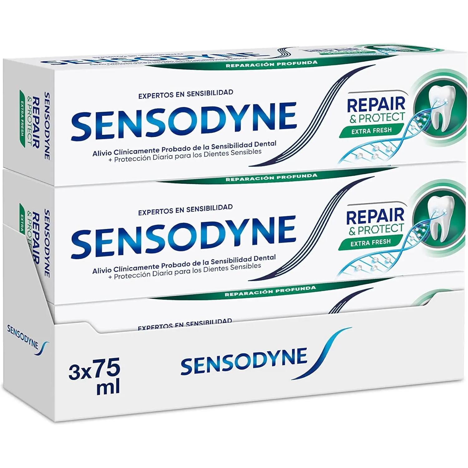 Sensodyne Repair & Protect Extra Fresh Pasta de Dientes para Alivio de Dientes Sensibles - Protección Duradera (Pack de 3 x 75 ml)  【ROUA】