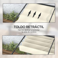 Outsunny Pérgola de Pared Cenador de Jardín con Techo Retráctil de Poliéster y Marco de Acero para Celebraciones Fiestas Bodas Crema y Gris Oscuro - details 5