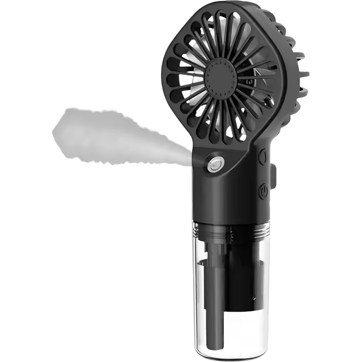Ventilador portátil con pulverizador, batería recargable, pequeño, personal, de 4 velocidades, ideal para mujeres, hombres, exteriores, camping, hogar, oficina, viajes (negro) - 1