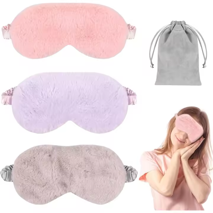 Máscaras para dormir para mujeres, 3 máscaras de ojos para dormir, máscara de noche suave, cubiertas de ojos esponjosas con bolsa de viaje, (Rosa/Púrpura/gris) - 1
