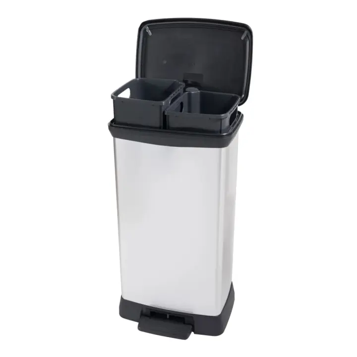 Curver Papelera de pedal doble Deco plateado 23L + 23L - 1
