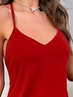 Conjunto De Pijama Para Mujer En Gris Con Tirantes Espagueti Y Shorts Bordado En La Cintura Suave Y Cómodo Para Dormir Y Descansar - details 14