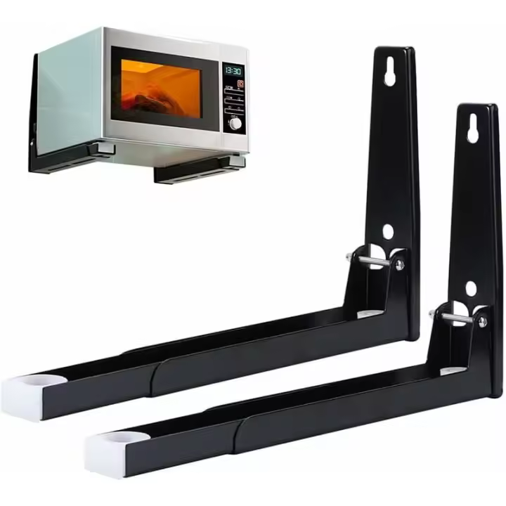 Estante de microondas de 2 piezas con brazo, soporte de microondas de acero, soporte de microondas montado en la pared, estante de microondas de montaje en pared, para accesorios de cocina para el hogar (con tornillos) - 1