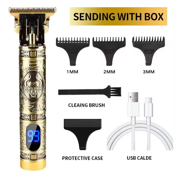 Cortapelos Profesional en Forma de T, Cortapelos Inalámbrico para Hombres, Cortapelos Recargable con Hoja en Forma de T, Recortadora de Barba con 3 Peines Guía, Adecuado para Uso Doméstico y Peluquería - 1
