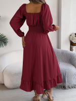 Vestido Largo Elegante De Verano Con Cuello Cuadrado Y Mangas Largas Para Damas De Honor Vestido De Mujer Con Borde Volante Y Cintura Alta - details 25