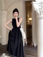 Vestido Midi Elegante Sin Mangas De Color Negro Para Mujer Cintura Alta Pleated Swing Skirt Casual Para Fiestas Vestido De Verano - details 4