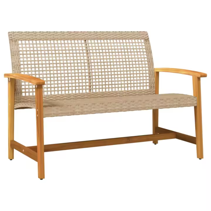 vidaXL Banco de jardín madera de acacia y ratán PE 112 cm Gris, Beige, Conjunto Terraza Muebles Jardín Exterior Juego de Muebles de jardín Mueble Jardín Exterior Muebles de Salon Exterior - 1
