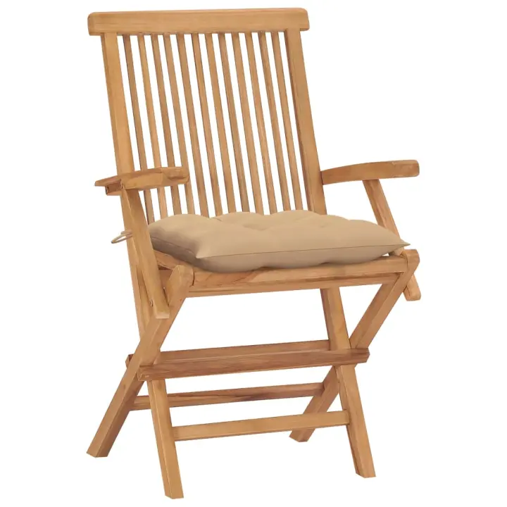 Sillas de Jardín 4 UDS Madera maciza de Teca con chorros beige - 1