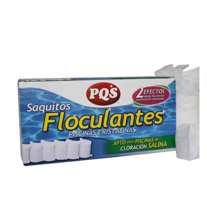 PQS FLOCULANTE en 4 SAQUITOS de 125 g mejora la calidad de filtración,  transparencia y limpieza del agua. Rápida floculación, clarificación continua. - 1