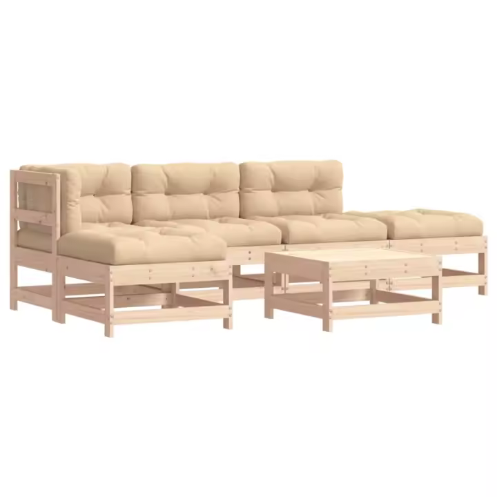 vidaXL Juego de muebles de jardín 6 piezas y cojines madera maciza - 1