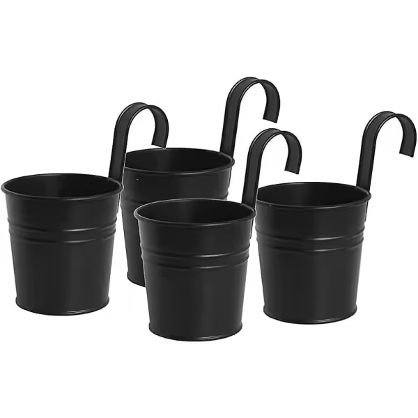 Macetas colgantes de hierro de metal negro, macetas duraderas con base extraíble - 4 piezas - 1