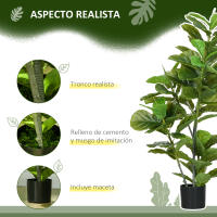HOMCOM Conjunto de 2 Plantas Artificiales Decorativas 110x15 cm Árboles Artificiales de Ficus con 90 Hojas y Macetas para Interior Decoración para Sala de Estar Oficina Verde - details 3