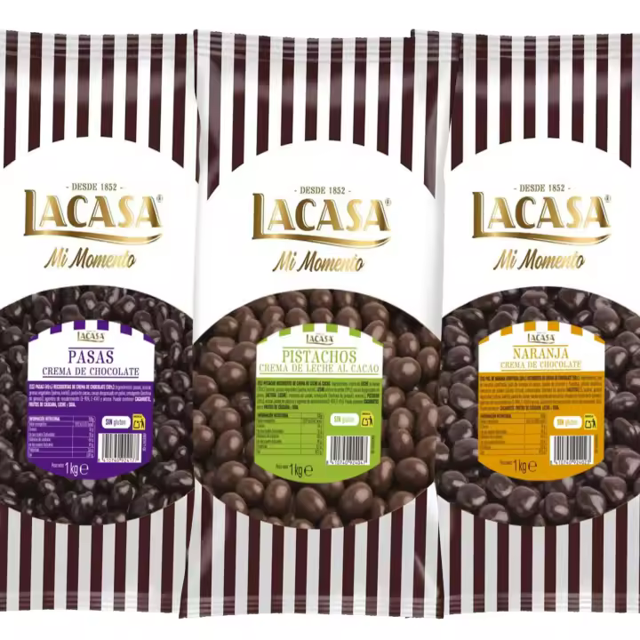 Lacasa Pack 3kg de bolas: Pasas de Corinto con chocolate Negro, de naranja con chocolate Negro,Pistachos con chocolate Leche - 1