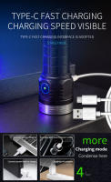 Linterna Táctica Recargable Super Brillante De 8 LED Con 5 Modos De Iluminación Para Camping Y Senderismo 4000 Lumen Impermeable Aluminio Negro - details 8