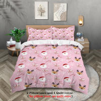 Juego De Cama Navideño 3 Piezas Con Estampado De Santa Rosa Y Rosas En Color Rosa Suave Y Cómodo Conjunto De Edredón Y Almohadas - details 8