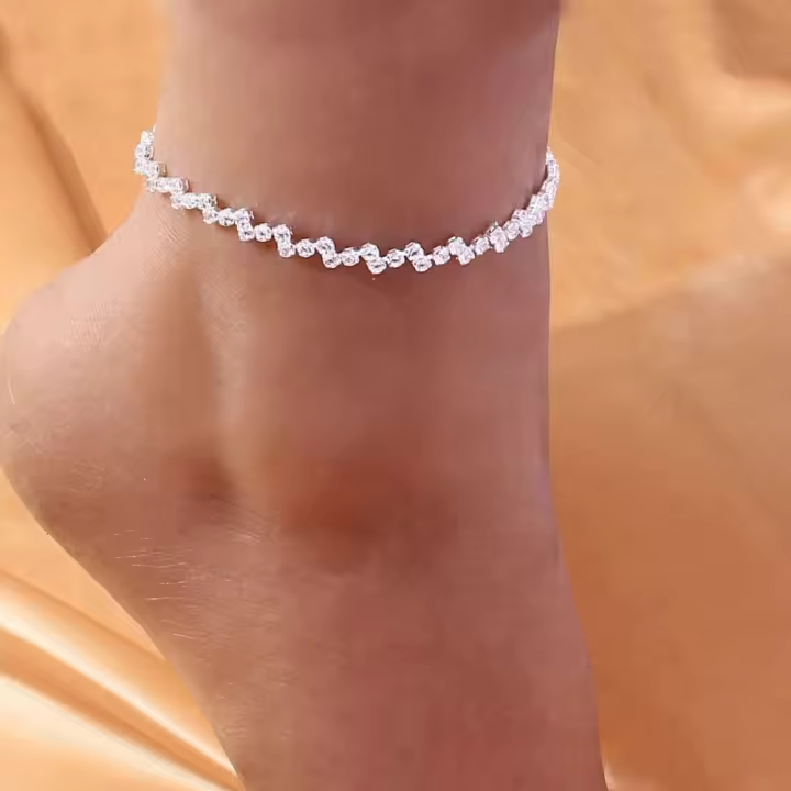 Pulsera De Tobillo Ajustable De Lujo Con Diamantes En Forma De Rombo Para Mujer Por Stonefans Joyería De Novia Para La Playa Moda Geométrica - 1