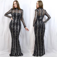 Vestido Largo De Noche Para Mujer Missord Con Lentejuelas Transparente Cuello Alto Manga Larga Elegante Bodycon Para Fiesta Y Bodas - details 1