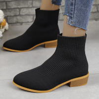 Botas De Tobillo Para Mujer Moda Media Altura Tacón Puntera Punzada Tejidas BotinesChelsea Casual Zapatos De Tacón Suelto Pumps - details 2
