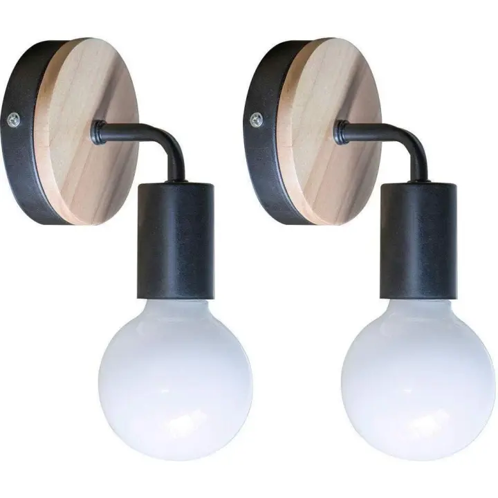 Pack 2 Aplique Loft Negro Simplicity E27 LED Hierro y placa de madera (sin bombilla) - 1