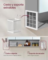 Armario de baño multifuncional con espejo 3 puertas, mueble de pared integrado con enchufe, cesta colgante y soporte para secador, espacioso, blanco nube, gris paloma - details 9
