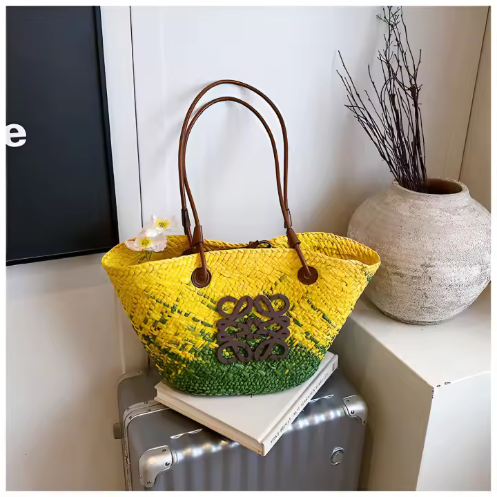 Bolso de paja Bolso de gran capacidad Bolso de mano tejido a mano Bolso de Playa para Mujer (1 Unidad, beige) - 1