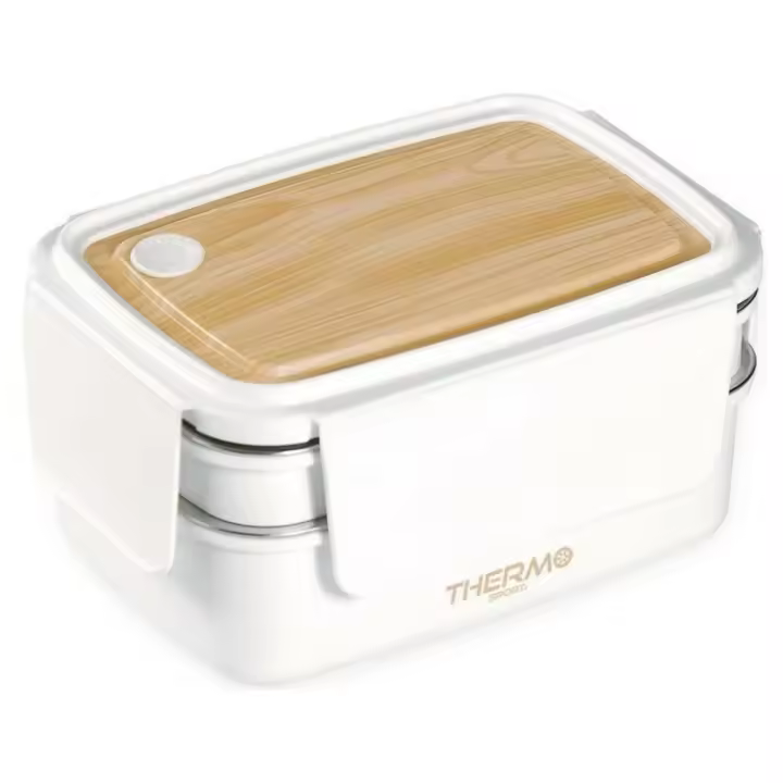 ZYLX SHOPPING – Fiambrera 1400 ml Plástico y Acero Inoxidable con Tapa Efecto Madera, Compartimentos y Diseño Hermético - 1
