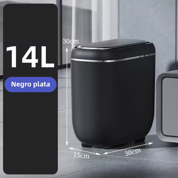 Basurero Inteligente Automático 14L Para Baño Con Sensor Largo Delgado Y Cubierta a Prueba De Agua Bin De Basura Recargable Para El Hogar - 1