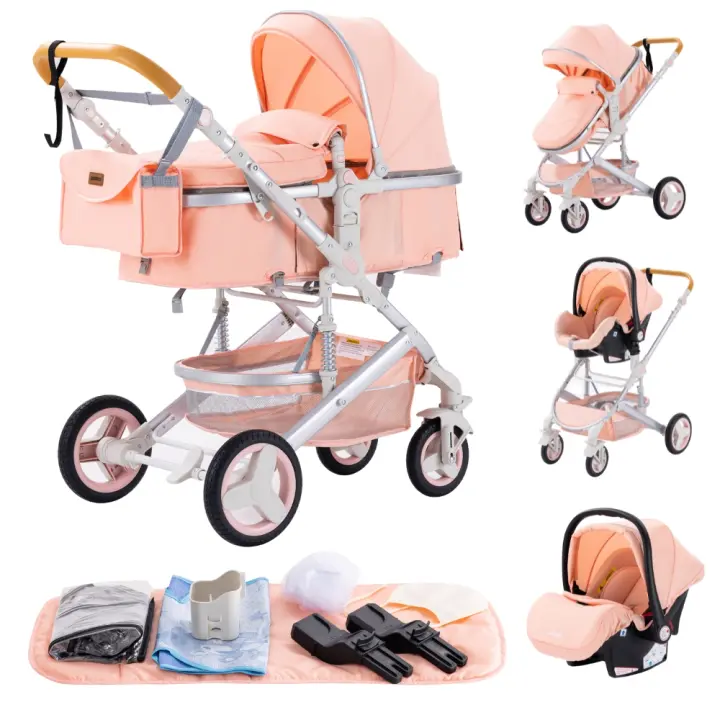 EU Children Store - Cochecito de Bebé Plegable con Marco de Aluminio, Carrito de Lujo 3 en 1 para Viaje, Carriola Alta para Recién Nacido - 1