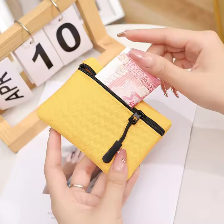 Bolsa De Monedas Mini De Tela Algodón Para Hombres Y Mujeres Cierre De Cremallera Estilo Casual Color Sólido Bolsa De Almacenamiento Para Niños - 1