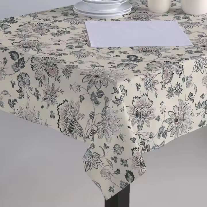 Mantel Impermeable Antimanchas Tela Resinada Hulehule Tex - con Diseño Floral disponible en Gris o Azul - JARDÍN - 1