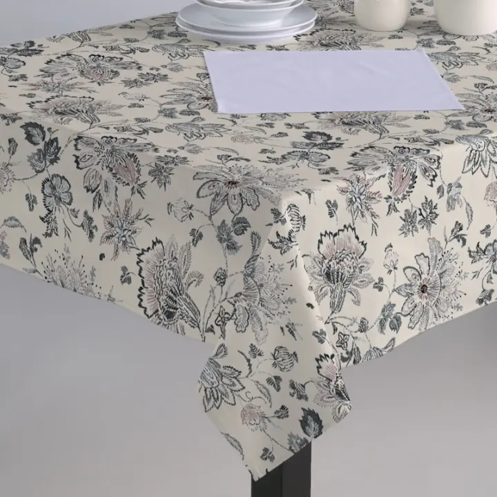 Mantel Impermeable Antimanchas Tela Resinada Hulehule Tex - con Diseño Floral disponible en Gris o Azul - JARDÍN - 1