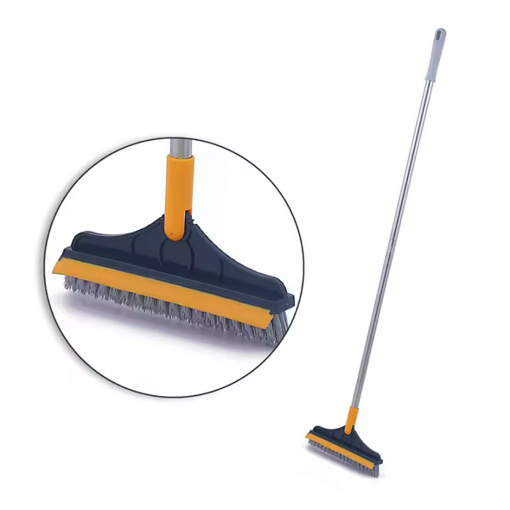 Cepillo Giratorio Para Piso Con Mango Largo Escobilla Rígida Para Limpieza De Baño Y Cocina 2 En 1 Con Escobilla Y Escobita Para Limpieza De Ranuras - 1
