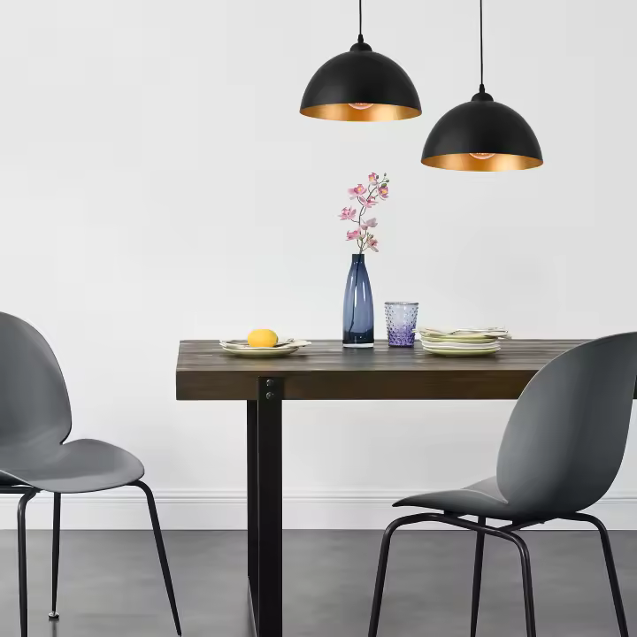 Set de 2x Lámpara Colgante Toulon - 145 x Ø 30 cm  - E27 - 60W - Metal - Negro y Oro [lux.pro] - 1