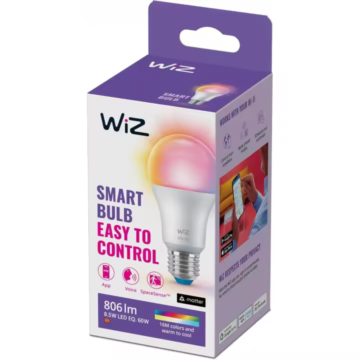 WiZ, bombilla conectada E27 Wi-Fi + mando a distancia, equivalente a 60 W, funciona con Alexa, Google Assistant - 1