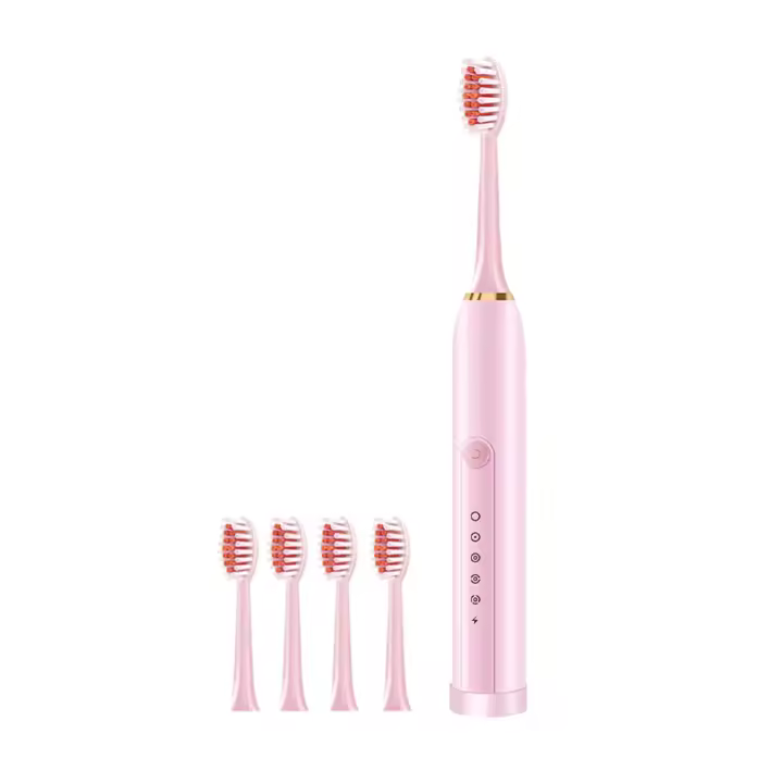 Eléctrico con 4 cabecales de Cuchillo, 6 Modos de limpieza, 20 velocades inteligente de temporizador, Ventilador de dientes Eléctrico IPX7, Pink - 1