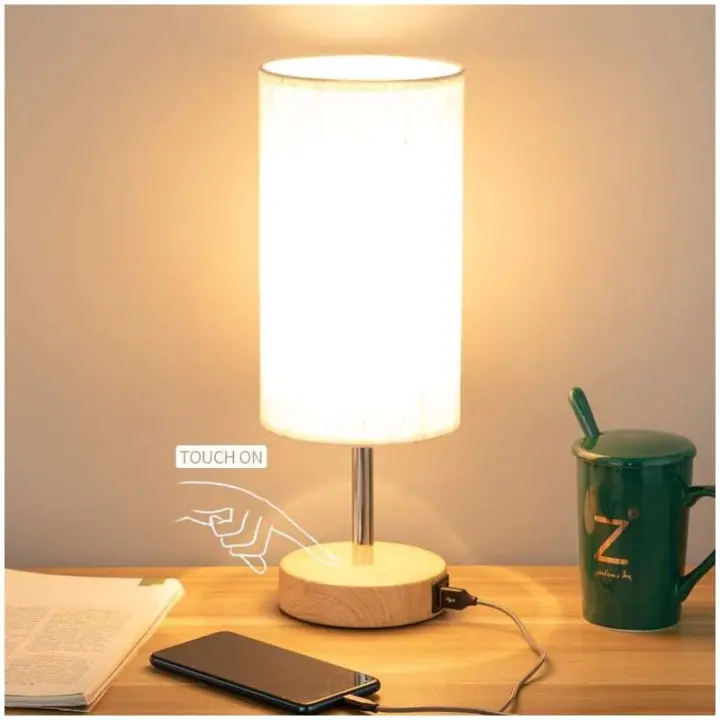 SOMY Lámpara de Noche con Puertos de Carga USB, Control Táctil 3 Temperaturas de Color y Lámpara de Mesa Minimalista Totalmente Regulable, Bombillas Led E27 de 5w Incluidas, para Lectura, Sala de Estar, Oficina para Lámpara de Noche - 1