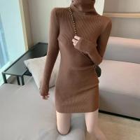 Vestido Bodycon De Térmica Para Mujer HELIAR Con Cuello Alto Y Manga Larga Tejido Grueso Para Otoño E Invierno Vestido De Oficina Con Diseño Sólido - details 14