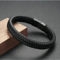 Pulsera Magnética De Cuero PU Negra Para Hombres Elegante Y Estable Regalo Ideal Para Hombres Metálica De Aleación De Zinc - details 0