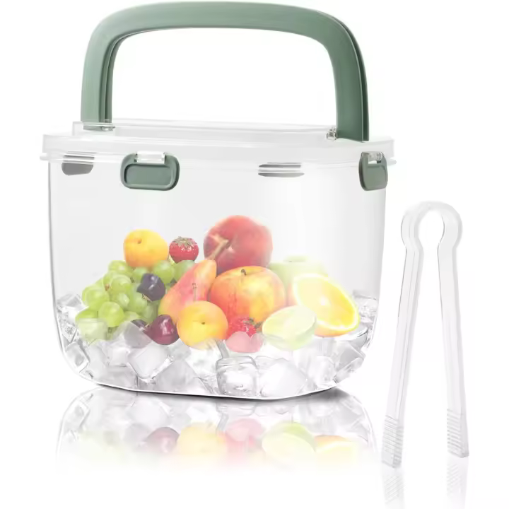 6,7L Cubiteras para Hielo, Champanera con Tapa y Pinza, Cubitera Transparente de Plastico, para Fiestas de Picnics, Bar, Cerveza, Cocteleria, Vino, Champagne (Verde) - 1