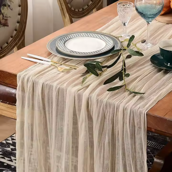 1pc Corredor De Mesa De Estilo Boho Con Telas De Queso Largas Y Transparentes Para Decoración De Escenas Y Bodas - 1